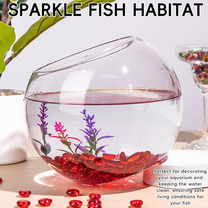 1 LB Red Glass Marbles, Mini Flat Glass Beads~150 PCS for Vase Fillers, Floral Bottom Mancala Gems Pebbles Fish Tank Rocks for Table Aquarium,Home Decor Art Craft Supplies(0.5"~0.7")-PurrikoPets