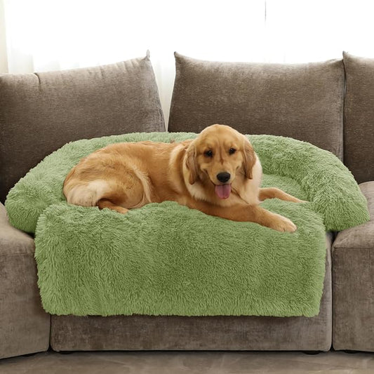GGIB Calming Dog Bed Fluffy Plush Dog Mat for Furniture Protector with Removable Washable Cover for Large Medium Small Dogs and Cats (Extra Large (53x39.3x6), Grass Green)-PurrikoPets
