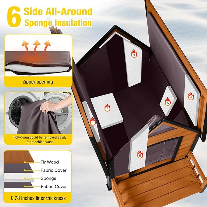 AIVITUVIN Outdoor Dog House Insulated Liner with Anti-Chewing Iron Surround Dog Kennel Dog Shelter Weatherproof (Brown, 45" D x 32.9" W x 32.6" H)-PurrikoPets