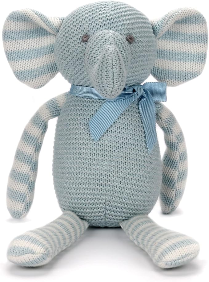 100% Organic Cotton Baby Elephant Stuffed Animal 7.1" | Blue Soft Toy for Newborn-PurrikoPets