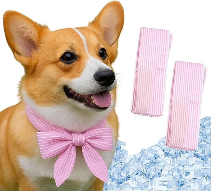 2pcs Cooling Scarf for Pets,Summer Cooling Scarves Keep Cats and Dogs Cool, Reused,Rrecycled,Suitable for Dogs (2pcs-Pink Stripe)-PurrikoPets