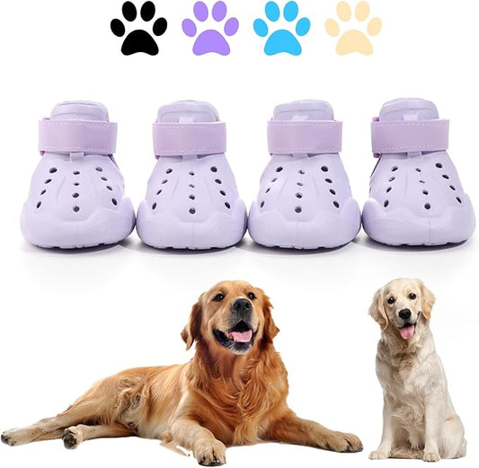 Dog Shoes, Dog Sandals for Hot Pavement, Non-Slip Waterproof Dog Booties for Winter Snowy Day and Summer, Adjustable Straps Easy-Clean Beach Outdoor Pet Boots Rugged Sole-4Pcs Purple-PurrikoPets