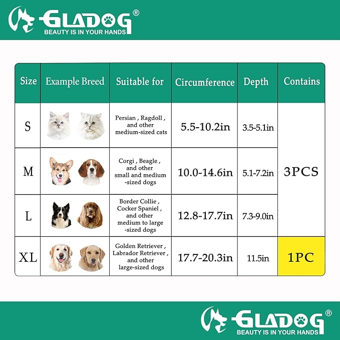 GLADOG Soft Dog Cone Collar, 3 PCS (XL is Only 1 PCS) Flexible Plastic Cone for Dogs After Surgery, Dog Recovery Collar, Adjustable E-Collar for Large/Medium/Small Dogs Cat, Comfy Elizabethan Collar-PurrikoPets