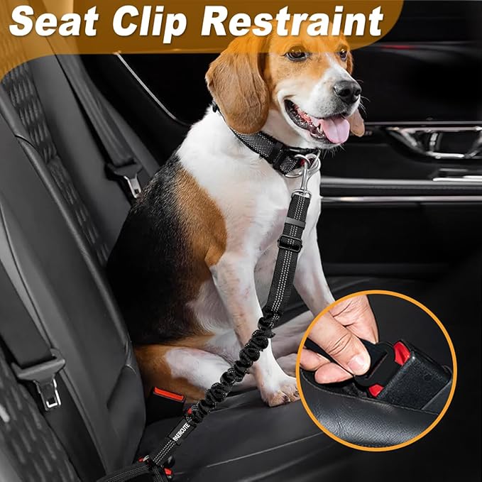 3 Piece Dog Car Seat Belt Set - Retractable Adjustable Pet Seatbelts for Vehicle Headrests - Heavy Duty, Elastic & Durable Car Harness for Dogs-PurrikoPets