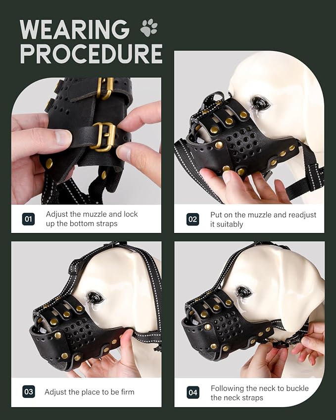 Dog Muzzle, Leather Basket Soft Muzzles Medium Large Breeds, Pitbull Dog Muzzle Amstaff Staffordshire Terrier, German Shepherd Dalmatian Doberman Adjustable (M)-PurrikoPets