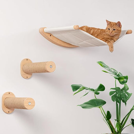 7 Ruby Road Cat Hammock Wall Mounted Shelf with Two Steps Set - Wall Shelves and Perches for Sleeping, Playing, Climbing and Lounging - Modern Cat Bed & Furniture for Indoor and Large Cats or Kitty-PurrikoPets