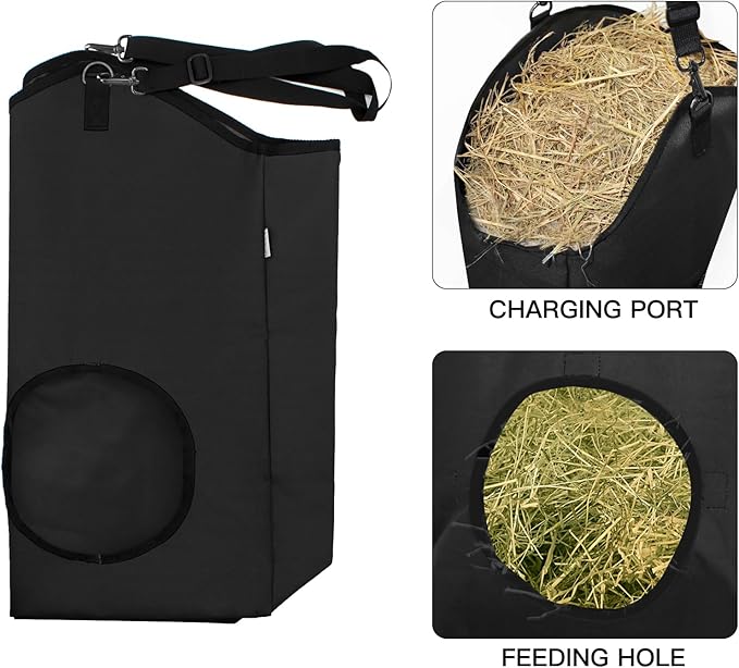 3 Packs Goat Hay Feeder,Hay Bags for Goats,Horses,Sheep,Premium 600D Oxford Cloth,with Metal Fastener and Adjustable Open Feed Hole for Slow Feeding. (3 Black)-PurrikoPets