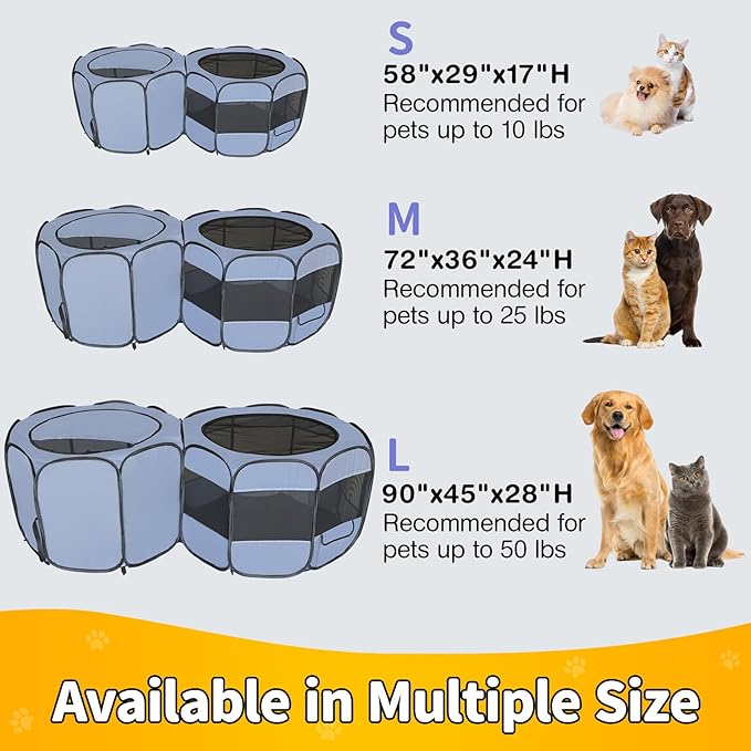 EighteenTek XLarge 2-in-1 Pop up Dog Playpen, Assembly-Free, with Leakproof Pet Pee Pads,Portable Foldable Cat Tent Enclosure Indoor Outdoors Puppy Kittens Small Animals Crates (M, 72" Lx36 Wx24 H)-PurrikoPets