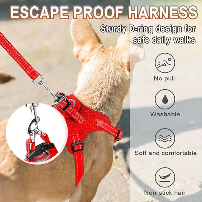 Dog Harness Step in Dog Vest Harness, Reflective Adjustable Puppy No Pull Harness Breathable Soft for Small and Medium Dogs Cats, Red, S-PurrikoPets