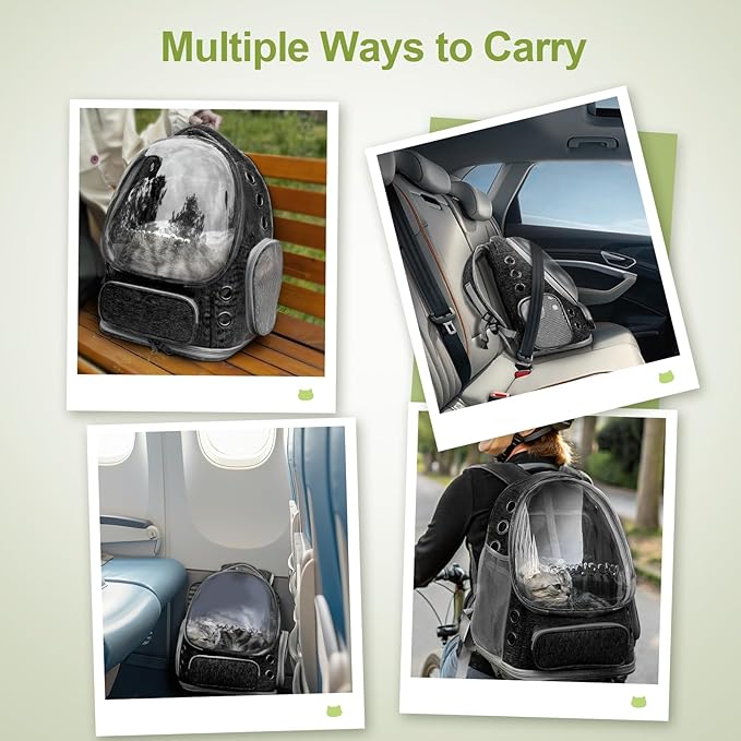 Expandable Cat Backpack,Cat Bubble Backpack Carrier for Carrying Cats, Pets and Small Dogs,Airline-Approved,Designed for Travel, Hiking, Walking,Car （Black-PurrikoPets