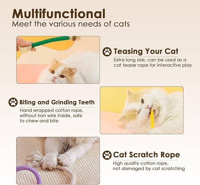3 PCS Cotton Rope Cat Toys for Indoor Cats, Interactive Cat Rope Toys with Silvervine Fruit for Cats and Kittens, Handmade Pet Chew Toys for Teeth Cleaning-PurrikoPets