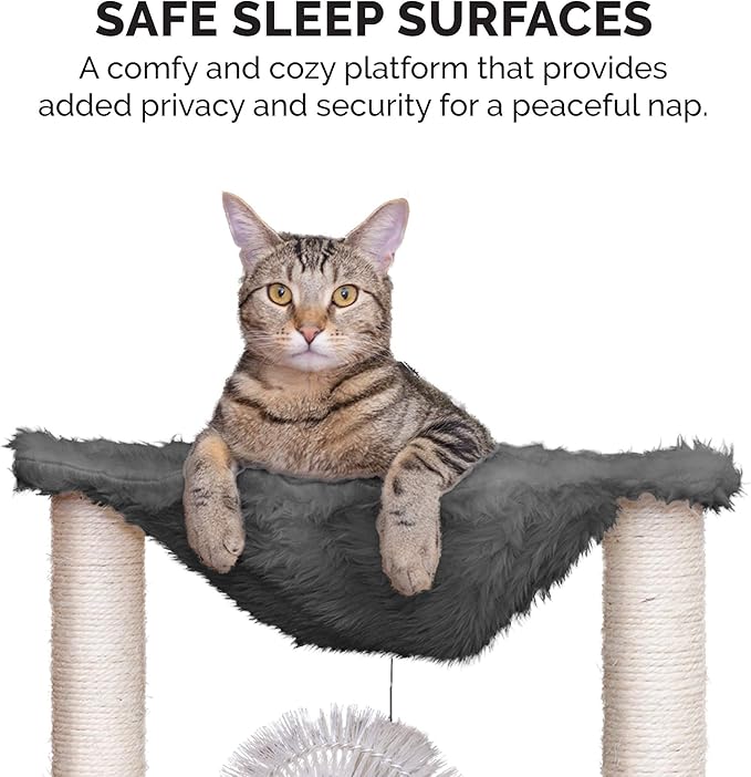 Furhaven 15.75" Tall Playground for Indoor Cats, Ft. Sisal Scratching Posts, Self-Grooming Brush, & Toy - Tiger Tough Hammock Interactive Playground - Silver, One Size-PurrikoPets