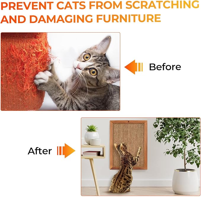 2PCS Cat Scratching Post - BXL, Natural Wooden Sisal Cat Wall Scratcher, Floor or Wall Mounted Vertical Cat Scratch Pad for Indoor Cats Adults or Kittens, Cat Wall Furniture Protector-PurrikoPets