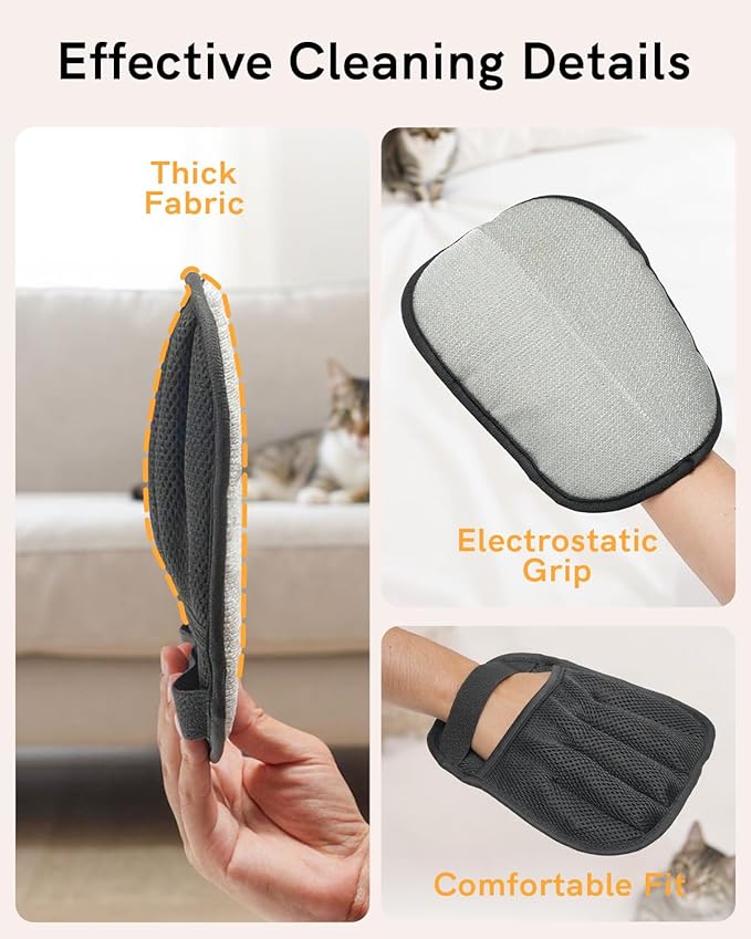 2025 Newly Upgraded Pet Hair Removal Gloves for Cats & Dogs, Electrostatic Grooming Gloves for Pet Hair, Five-Finger Reusable Pet Hair Remover Tool for Clothes, Bed, Couch, Carpet, 2 Pcs-PurrikoPets