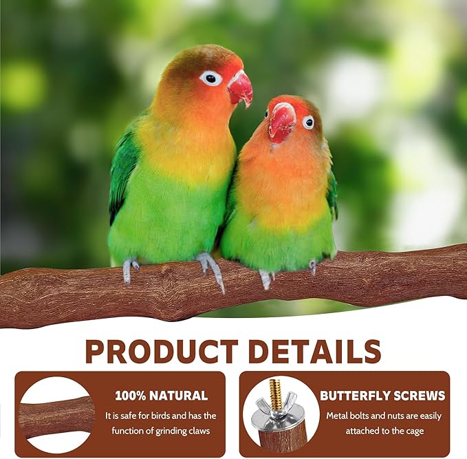 5PCS Bird Perch Stand Natural Wooden Parrot Stand Branch,3 Grape Wood Perch,2 Platform,Paw Grinding Fork Parakeet Chewing Stick Exercise Training Branches for Cockatiels,Small Birds-PurrikoPets