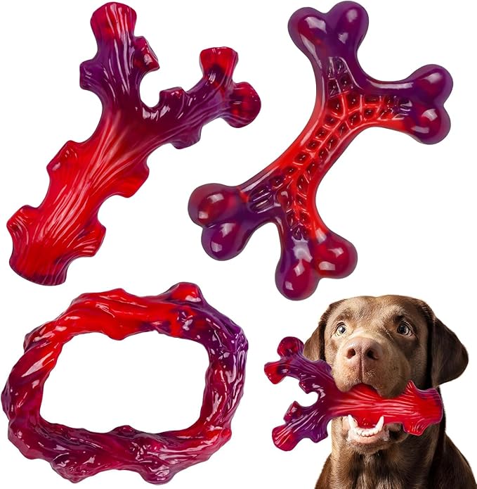 3 Pack Indestructible Dog Chew Bones for Aggressive Chewers - Heavy Duty Long Lasting Chew Toys for Large Dogs, Nylon Teeth Cleaning Toys-PurrikoPets