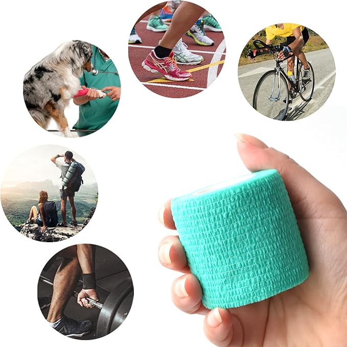 9 Pack 2" x 5 Yards Self Adhesive Bandage Wrap Self Stick Wrap for Ankle, Wrist, Finger, Sports, Breathable Cohesive Vet Tape for Pets (Middle Green)-PurrikoPets