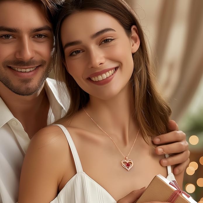LOUISA SECRET Love Heart Birthstone Necklaces for Women, Birthday Gift for Girlfriend, Anniversary Jewelry Gift for Wife Her, 925 Sterling Silver Women Pendant Necklace, Mother's Day Christams Gift