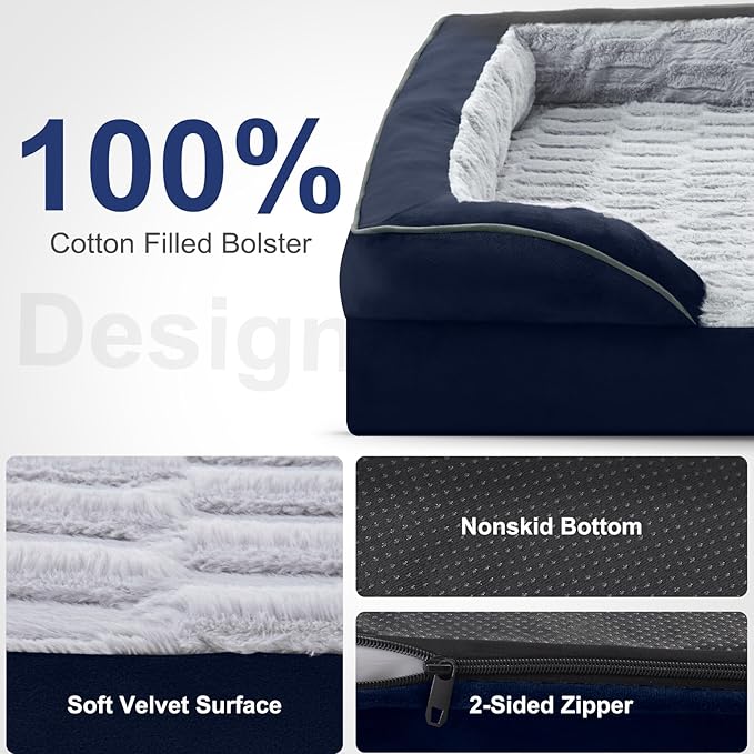 FURTIME Orthopedic Dog Bed for Extra Large Dogs - XL Plus Washable Dog Sofa Beds, Supportive Foam Pet Couch Bed with Removable Washable Cover, Waterproof Lining and Nonskid Bottom, Navy Blue-PurrikoPets