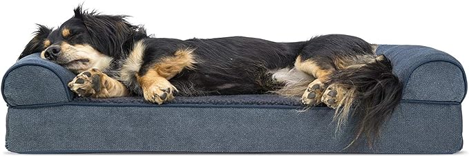 Furhaven Orthopedic Dog Bed for Medium/Small Dogs w/ Removable Bolsters & Washable Cover, For Dogs Up to 35 lbs - Sherpa & Chenille Sofa - Orion Blue, Medium-PurrikoPets
