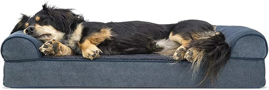 Furhaven Orthopedic Dog Bed for Medium/Small Dogs w/ Removable Bolsters & Washable Cover, For Dogs Up to 35 lbs - Sherpa & Chenille Sofa - Orion Blue, Medium-PurrikoPets