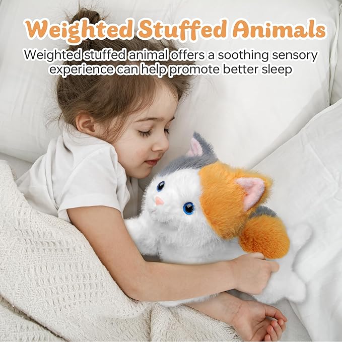 19 inch 3 lbs Cat Weighted Stuffed Animals, Realistic Weighted Cat Stuffed Animal, Sensory Comfort Plush Throw Pillow, Soft Kawaii Kitty Plush Toy Gift for Adults Kids Youth-PurrikoPets