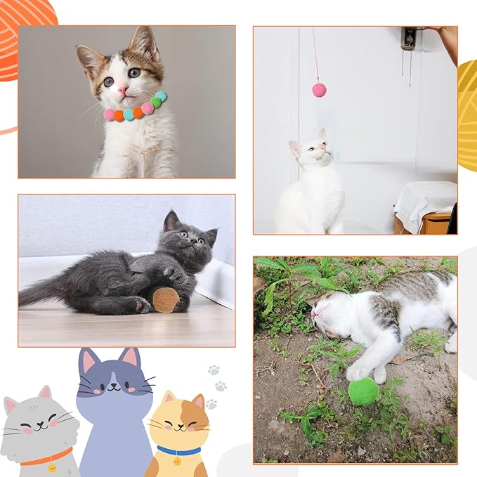 20Pcs 1.6" Cat Toy Balls, Soft Kitten Pom Pom Toys, Plush Interactive Playing Quiet Ball Cats Favorite Toy, DIY Craft Decorations, Training and Sensory Enrichment-PurrikoPets