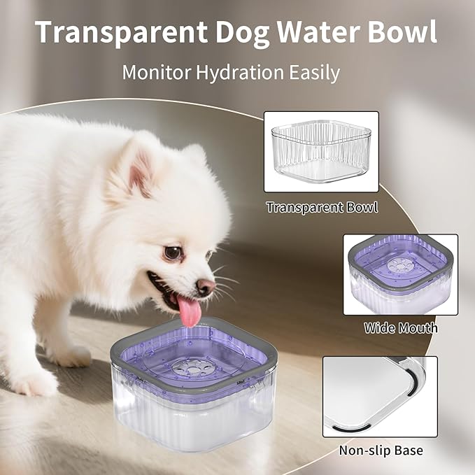 3L Dog Water Bowl No Spill 101oz Large Capacity Spill Proof Slow Drinking Water Feeder No Splash Pet Water Bowl Vehicle Carried Travel Dog Bowl for Sloppy Messy Drinkers Cats(Purple)-PurrikoPets