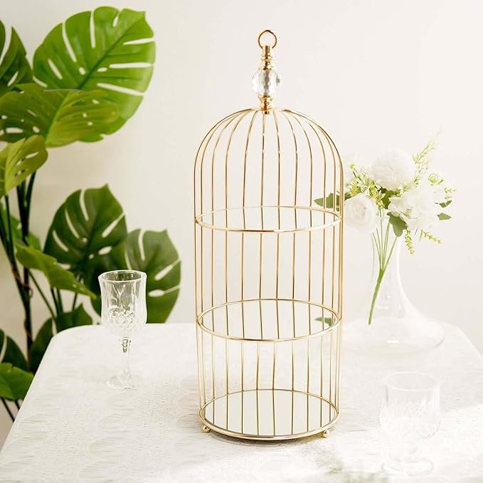 Efavormart 22" - 3 Tier Crystal Mirror Top Gold Metal Bird Cage Cupcake Cake Stand, Dessert Display for Wedding, Party, Birthday, Baby Shower Celebrations, Home Decorations-PurrikoPets