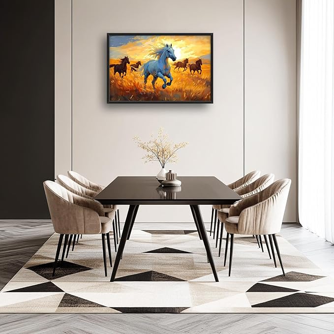 Framed Large Horse Wall Art for Living Room, Oversized Running Horses Wall Decor, Sunset Field Landscape Canvas Painting Home Decoration for Living Room Bedroom Dining Room Office 36"x24"-PurrikoPets
