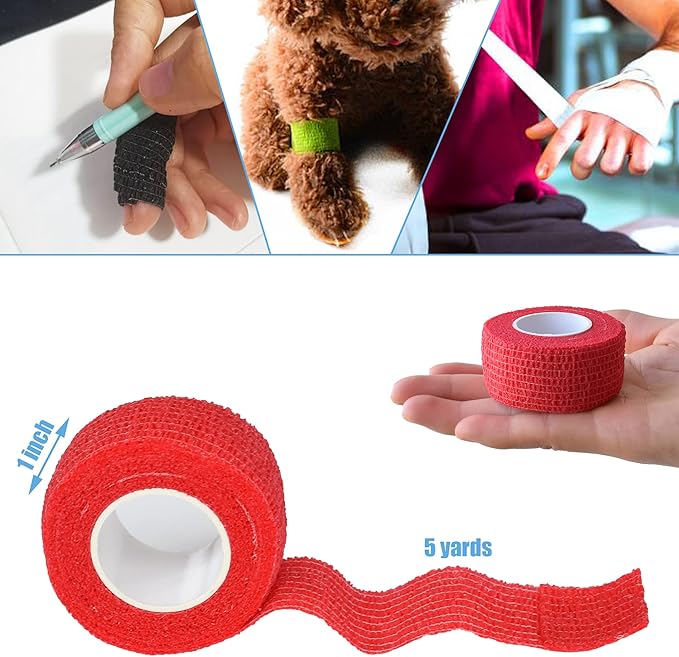 9 Pack 1" x 5 Yards Self Adhesive Bandage Wrap Self Stick Wrap for Ankle, Wrist, Finger, Sports, Breathable Cohesive Vet Tape for Pets (Red)-PurrikoPets