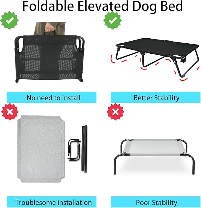 Elevated Raised Small Meduim Dog Bed Cots,Cooling Foldable No Assembly Need Pet Hammock Bed with Breathable Mesh, Indoor Outdoor Dog Pet Bed for Small Meduim Dogs, Chew Proof, Black-PurrikoPets