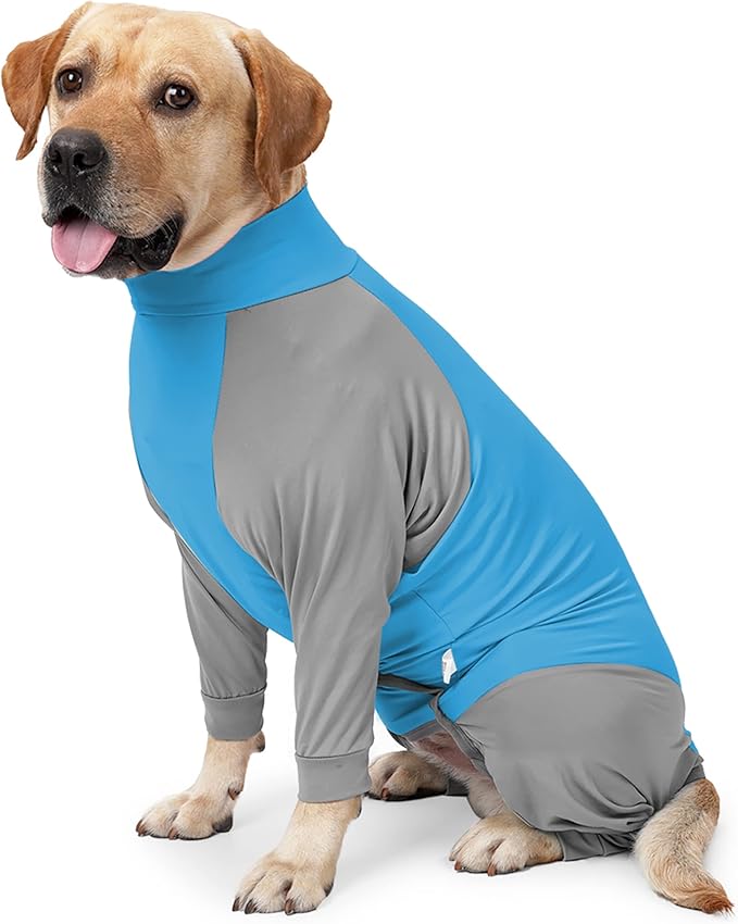 Dog Recovery Suit, Abdominal Wound After Surgery Wear, Prevent Licking Wounds, E-Collar & Cone Alternatives, Long Sleeve Postoperative Shirts Dog Pajamas Prevent Shedding(3XL, Blue)-PurrikoPets
