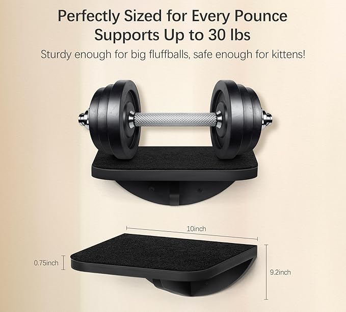 2-Piece Cat Wall Steps with Grey Felt Pads, Floating Cat Wall Perches and Climbing Steps, Wall Mounted Shelf for Small and Large Cats-PurrikoPets