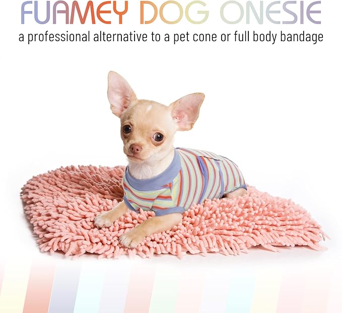 FUAMEY Recovery Suit for Dogs After Surgery,Soft Breathable Dog Bodysuit E-Collar & Cone Alternative Surgical Suit,Male Female Dog Neuter Spay Suits Anti Licking Wounds Onesie Purple Stripes XS-PurrikoPets