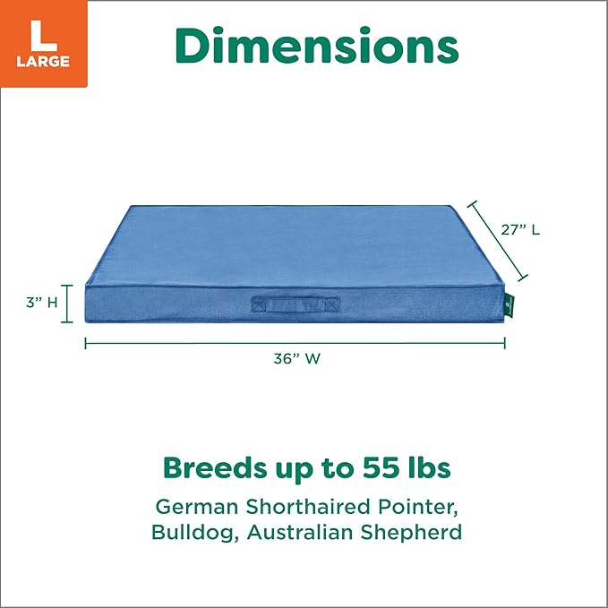 FurHaven Cooling Dog Bed – Large Foam Mattress for Joint Pain Relief, Waterproof Liner, Removable Washable Cover, Durable for Outdoor Use, Deluxe Grid Indoor/Outdoor Bed – Blue, Large-PurrikoPets