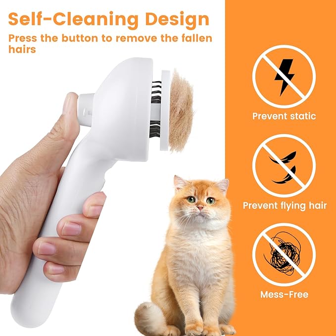 3 in 1 Cat Steam Brush, Pet Steam Brush for Cat Dog Long Short Haired, Pet Spray Hair Removal Comb for Small Animals Shedding & Grooming, Water Mist Spray Brushes with Release Button(White)-PurrikoPets