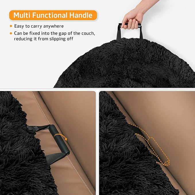 GGIB Calming Dog Bed Fluffy Plush Dog Mat for Furniture Protector with Removable Washable Cover for Large Medium Small Dogs and Cats (Extra Large (53x39.3x6), Black)-PurrikoPets