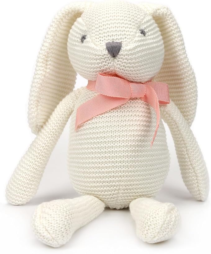 100% Organic Cotton Baby Toys White Bunny Rabbit Stuffed Animal for Newborn 7.1"-PurrikoPets