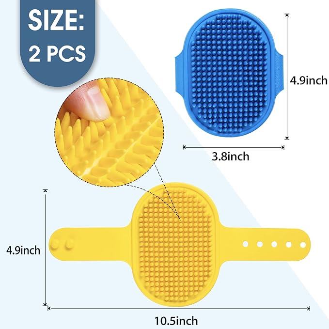 Dog Grooming Brush, Lilpep Pet Shampoo Bath Brush Soothing Massage Rubber Comb with Adjustable Ring Handle for Long Short Haired Dogs and Cats (Blue+Yellow, pack of 2)-PurrikoPets