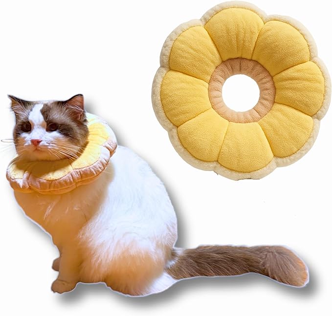 Adjustable Comfy Flower Style Elizabeth Collar for Cats Puppies Soft Recovery Cone Pet Protective Neck Collar (Yellow, Small)-PurrikoPets