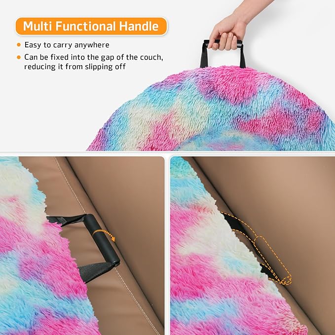 GGIB Calming Dog Bed Fluffy Plush Dog Mat for Furniture Protector with Removable Washable Cover for Large Medium Small Dogs and Cats (Medium, Rainbow)-PurrikoPets