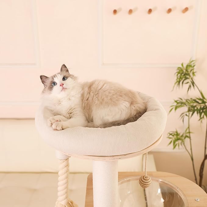 59" Modern Cat Tree Multi-Level Large Cat Tower Heavy Duty Cat Tree with Hammock,Cotton Scratching Post and Washable Cushions-PurrikoPets