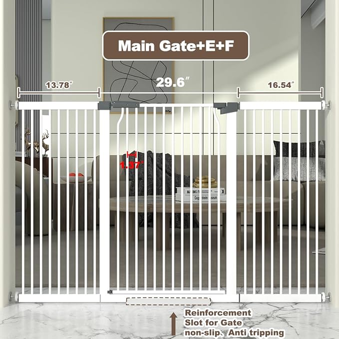 41" Extra Tall Cat Gate for Doorway, 60.3-62.9'' Metal Pet Baby Safe Gate, Extra Wide Pressure Mounted Child Door with Expansion Kit, No Drilling Baby Gate Indoor, No Climb Proof Gate, White-PurrikoPets