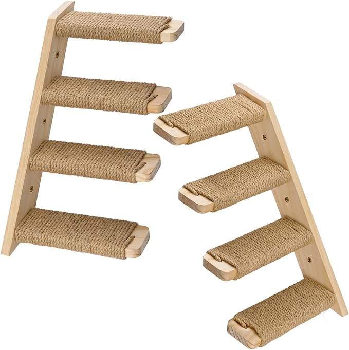 2 Pack 4 Steps Cat Wall Shelves Cat Stairs for Wall with Sisal Rope.Cat Wall Steps/Ladder Furniture ＆ cat Tree Supplies(Catstairs 2Pack-4Steps)-PurrikoPets