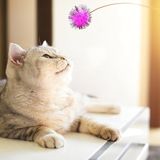 80 Pieces Cat Sparkle Balls Assorted Color 1 Inch Pom Poms Tinsel Cat Ball Toy Puff Balls Glitter Ball for Cats Kitten Toys for Indoor Cats and Crafts-PurrikoPets