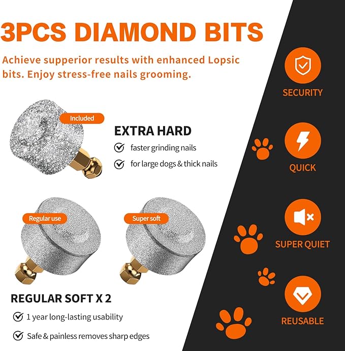 Dog Nail Grinder with 2 LED Lights Powerful 2 Speeds Super Quiet Dog Nail Trimmers with 3 Grinding Wheels Rechargeable Pet Dog Nail Clippers for Large Medium Puppy Dogs Dog Nail File Cat Nail Clipper-PurrikoPets