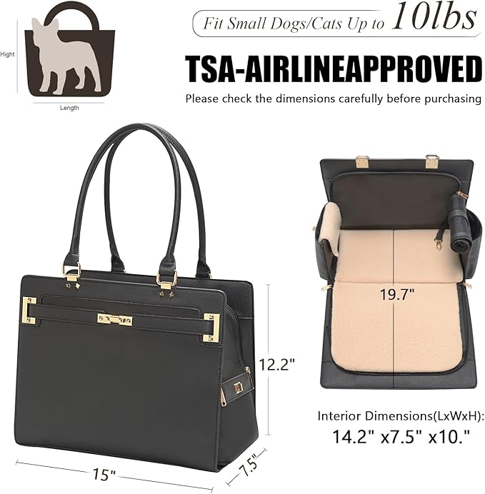 2-in-1 Stylish Dog Purse Carrier Soft-Sided Carriers Travel Tote Bag for Small Dogs Cats, Fashion Foldable Pet Bag for Puppies Small Animals with Pockets (Black, 15" L x 7.5" W x 12.2" H)-PurrikoPets