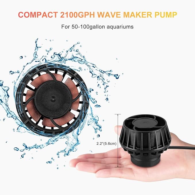 2100GPH Aquarium Wave Maker with Controller Mini DC 24V 12W Powerhead with Magnetic Mounting, Wavemaker with LED Display for 50 to 100 Gallon Tank-PurrikoPets