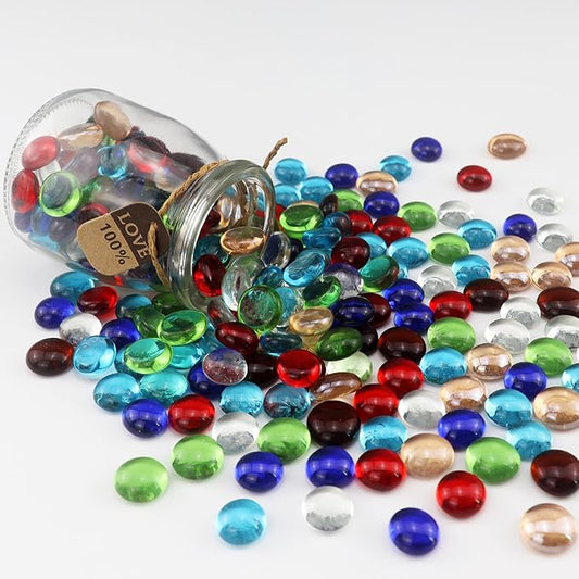 2.16LB Glass Beads Mix Colors Vase Filler Aquarium Gravel Decor Flat Glass Marbles Gems Pebbles Fish Tank Rocks Home Decorative Art Craft - 7 Colors Mixed-PurrikoPets